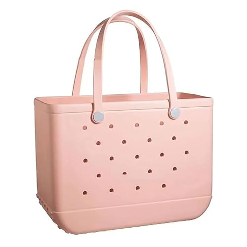 2024 New Rubber Beach Tote, Large Waterproof Washable Tip Proof Durable Open Tote Bag, 8 Colors, for The Beach Boat Pool Sports,Pink