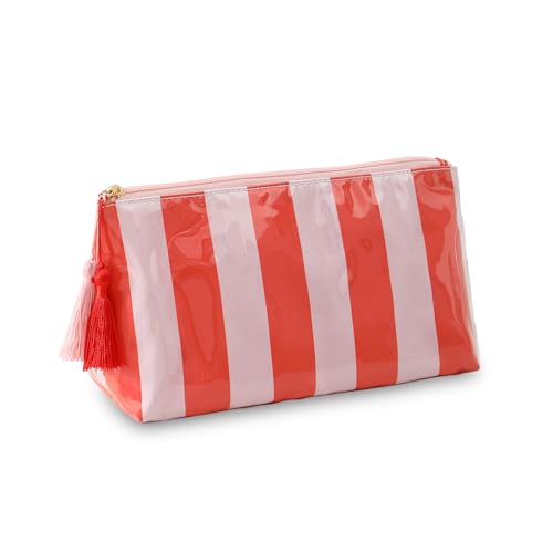 DYSHAYEN Makeup Bags for Purse,Small Clear Coated Cosmetic Bags for Women Girls, Waterproof Travel Organizer Zipper Pouch Beach Vacation Essentials (Pink-Orange)