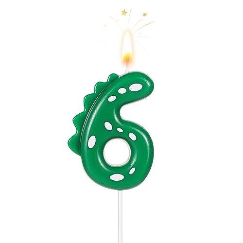 Birthday Number Candles, 2.8 Inch Dinosaur Candle Birthday Cake Candles Dinosaur Birthday Candle for Cake Dinosaur Candle Theme Party Decoration(Number 6)