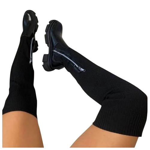 Fashion Over The Knee Boots for Women, Round Toe Stretch Suede Over-The-Knee Boots Sexy Fall Boots,Platform Thigh High Boots Chunky Heel Knee High Boots Long Boot4