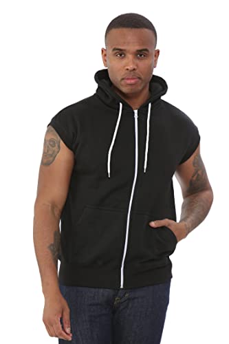 Indigo Soul Men's Casual Sleeveless Hoodies Zip Up Sweatshirt Workout Gym Fitness Drawstring Hooded Tank Top with Pockets (M, Black)