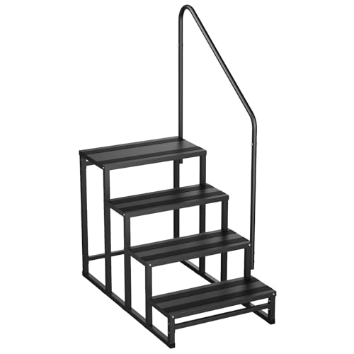 RV Steps with Handrail, Heavy Duty 4 Steps RV Stairs with Handle, Indoor/Outdoor Use for Campers, Hot Tubs, Mobile Homes, Porch with Non-Slip Tape
