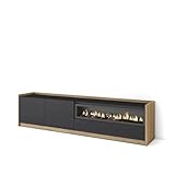 Skraut Home | Mueble TV | Televisión | Muebles de salón, almacenaje | 207x50x37 cm | para TV hasta 80' | Chimenea eléctrica | Estilo Moderno | Negro y Roble
