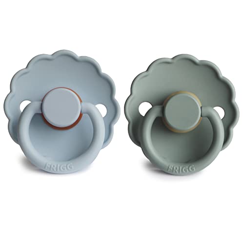 Image of FRIGG Daisy Natural Rubber Baby Pacifier | Made in Denmark | BPA-Free (Powder Blue /Sage, 0-6 Months) 2-Pack