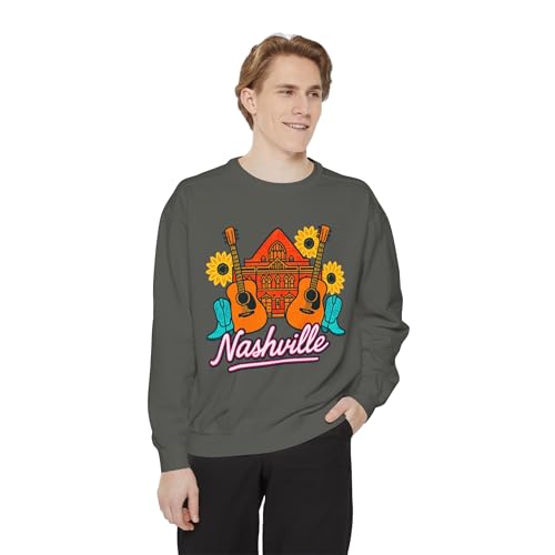 Nashville Country Music Comfort Colors Unisex Crewneck Sweatshirt with Guitars Boots and Sunflowers2