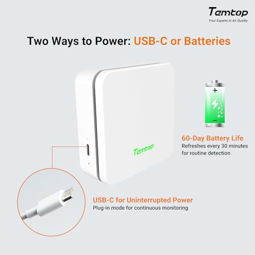 Image of Temtop P2 Air Quality Monitor - CO2, PM2.5, PM10 Detector with Real-Time AQI, Temperature & Humidity Sensor, Bluetooth App for Home, Office, Car & Travel Use