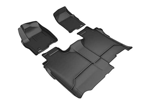 3D MAXpider All-Weather Floor Mats for GMC Sierra 1500 / Chevrolet Silverado 1500 Crew Cab 2019-2022, 2nd Row w/o Underseat Storage Custom Fit Car Floor Liners, Kagu Series (1st & 2nd Row, Black)