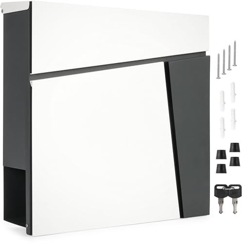 BRUBAKER Letter Box with Newspaper Tube - Modern, Large and Weatherproof - Design Post Box with Newspaper Compartment - Aluminium Wall-Mounted Mailbox with 2 Keys - White and Anthracite