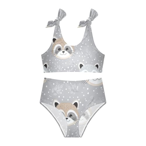Plaaee Girls' 2 Piece Swimsuits Cute Raccoon HEA Cute Bikini Set Bathing Suit 4T
