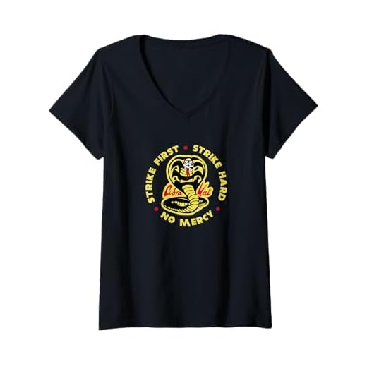 Mujer Cobra Kai Golpea el primer logo de cobra Camiseta Cuello V