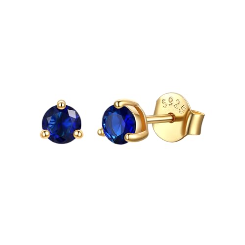 Justbeingcute Sapphire Earrings Stud 14K Gold Stud Earrings for Women 4mm September Birthstone Studs 0.3ct Navy Blue Gemstone Anniversary/Mothers Day/Birthday Jewelry Gifts for Mom/Wife/Grandma