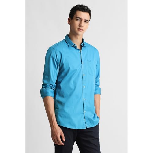 Image of Peter England Men's Slim Fit Full Sleeve Casual Shirt in Twill Weave Cotton