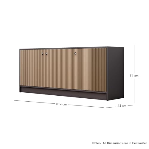 Image of Bniture Luxe Storage Cabinet for Living Room | Wooden Sideboard Cabinet with 3 Door & 3D Textured | Multipurpose Storage Cabinet Organizer for Home Hallway, Bedroom & Kitchen | Grey & Giant Wood