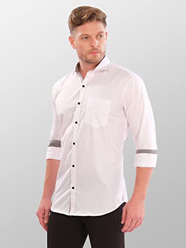Image of LookMark Men's Cotton Blend Stitched Solid Full Sleeve Regular Fit Shirt