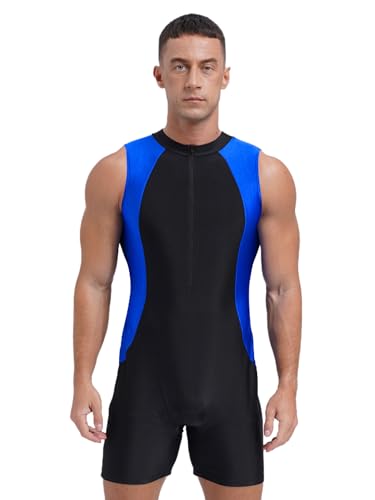 Aiihoo Traje de baño de una pieza para hombre, traje de surf, sin mangas, ropa deportiva con cremallera frontal, traje de buceo, azul cobalto, XL