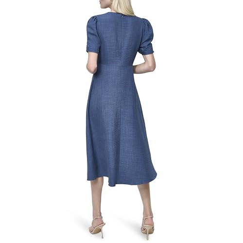 Image of DKNY Women's Short Sleeve Button Front Fit & Flare Midi Dress