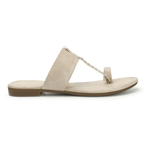 Image of Naitik Women's Kolapuri Casual Flat Sandals, Ladies Ethnic Flat Chappals for Party & Occasions (Cream)