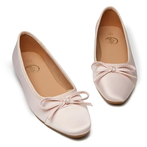 Image of Trary Slingback Flats for Women, Black Dressy Comfortable Round Square Toe Shoes, Work Office Casual Ankle Strap Dress Flats