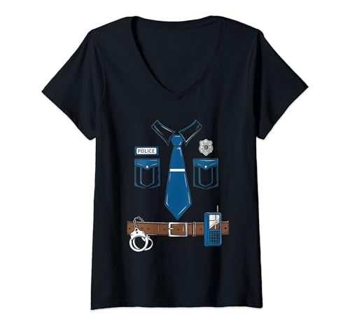 Womens Police Outfit Cop Uniform Officer Law Enforcement Costume V-Neck T-Shirt