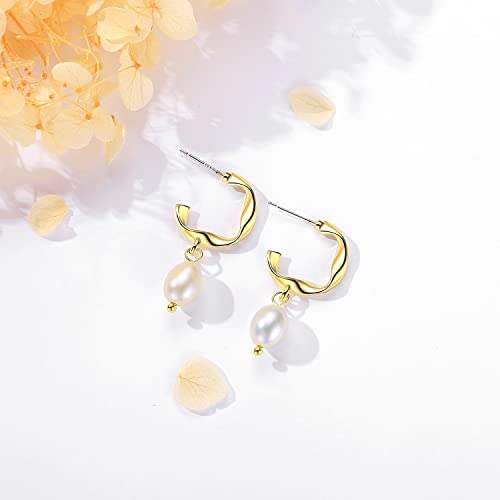 Freshwater Cultured Baroque Pearl Hoop Earrings For Women Pearl Drop Earrings Dangle Gold Pearl Earrings For Girls Mother Her #TOP2
