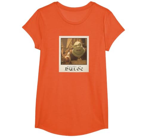 Shrek Welcome to Duloc Shrek and Donkey Polaroid T-Shirt, Girls, Orange, Medium