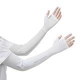 [Moxiep] アームカバー uvカット 腕カバー レディース 【99.9%UVカット・UPF50+・接触冷感・メッシュ通気】ロング丈 吸汗速乾 ゆったり 滑り止め付き アームスリーブ 両腕 紫外線対策 夏 日焼け防止 アウトドア/ゴルフ/スポーツ/運転 (ホワイト)