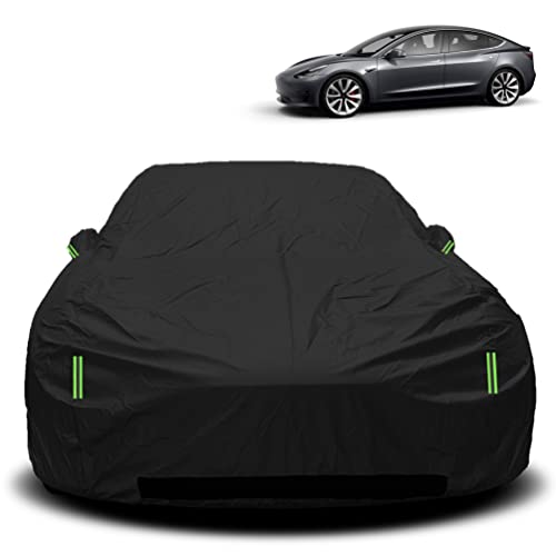 Image of Compatible with Tesla Model 3 Car Cover, All Weather UV Protection Full Exterior Accessories Waterproof with Zipper Charging Port for Tesla Model 3 Cover Outdoor 2017-2023