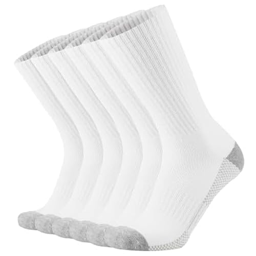 ONKE Max Full Cushion Crew Socks for Men M-XXL Athletic Work Boots Heavy Duty Steel Toe Thick Warm Moisture Wicking Control(White M)