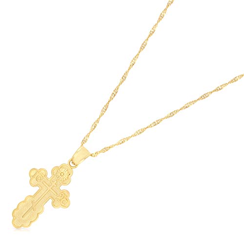14K Yellow Gold St. Olga Greek Orthodox Baptismal Cross Pendant with 1.2mm Singapore Chain Chain Necklace2