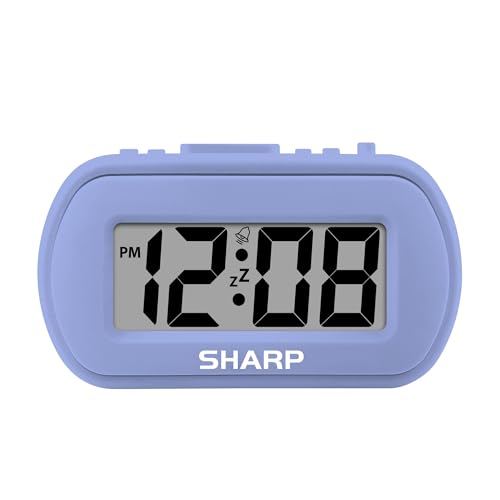 Sharp Digital Alarm Clock – Tactile Case with Soft Rubberized Finish - Battery Operated – Blue Backlight on Demand – Ascending Alarm – Easy to Use – Lavender