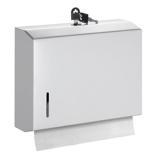 Wall Mounte Commercial Paper Towel Dispensers, 10  L x 3  D x 10  H, Stainless Steel C-Fold Multifold Hand Paper Tissue Holder with Lock