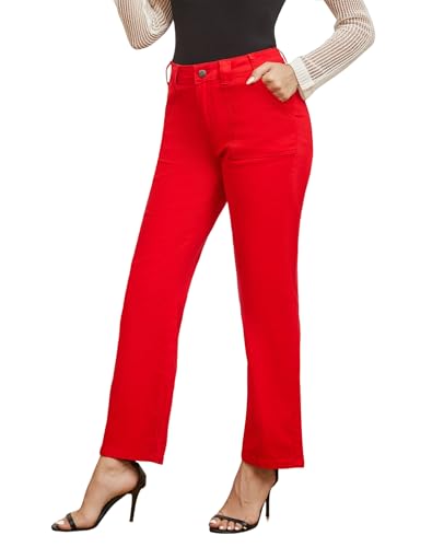 Women's Straight Leg Petite Jeans High Waisted Stretchy Cropped Denim Ankle Pants3