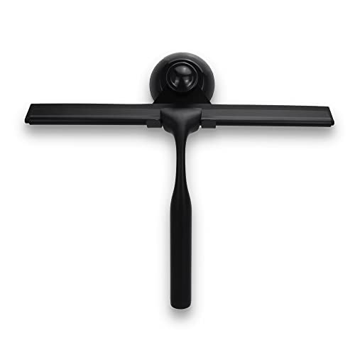 Matte Black Shower Squeegee for Glass Doors with Adhesive Hooks, Squeegee for Shower Glass, Cleaner Tool for Bathroom Household Window Mirror Tile Wall Car, 10 Inch Black