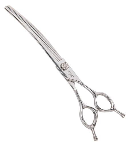 Stjuo Professional Dog Grooming Scissors, Japanese 440C Stainless Steel, 62 HRC Hardness (Curved Thinning, 7.5'')