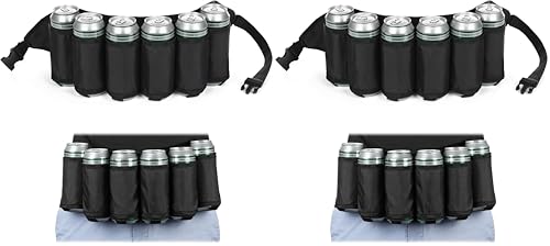 FunX Biergürtel Bierholster für 6 Bierflaschen oder Dosen - Verstellbarer Bierhalter für Festivals, JGA's, Parties, Karneval und Camping - 72-120 cm