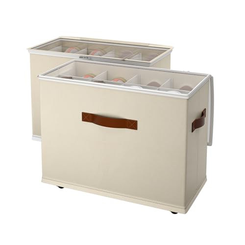 2 Pack Shoe storage Organizer for closet with wheels,Foldable Shoe boxes with premium waterproof material，Adjustable Dividers Fits 16 Pairs,shoe Storage Bins with Reinforced Handle (beige, 16pairs)