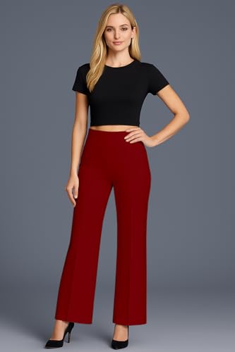 Image of SWADESI STUFF Women's High Waisted Bell Bottom Pants | Retro Wide Leg Trousers | Stretchy Flared Palazzo Pants for Office, Casual Wear & Party