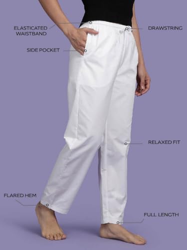 Image of KRYPTIC Women's 100% Pure Cotton Woven Pyjama | Mid Rise Relaxed Fit Full Length Nightwear Pant with Elasticated Drawstring Waistband & Side Pocket | Comfortable Lounge, Sleepwear & Casual Bottom Wear