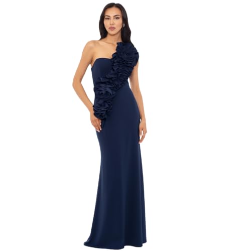 Amazon.com: Betsy & Adam Women's One Shoulder Ruffle 3D Flower Formal Long  Dress, Navy, 10 : Clothing, Shoes & Jewelry