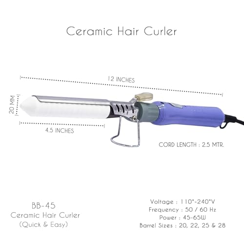 Image of BEAUTY 'n' BEYOND BB-45 Ceramic Hair Curler, Multiple Barrel Sizes 20-28mm, 360 Swivel Cord 2.5m, 110-240V, Purple