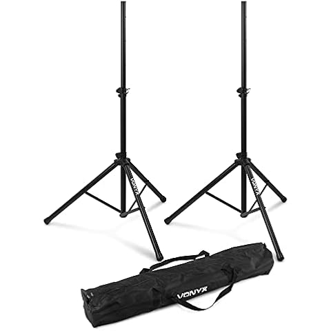 VONYX 2x Black Speak Stands with 30KG Max Load and Carry Bag Cover