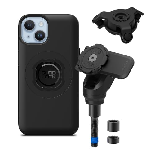 Image of Quad Lock Handlebar Clamp PRO Motorcycle Phone Mount with Vibration Dampener and MAG Phone Case for iPhone 14