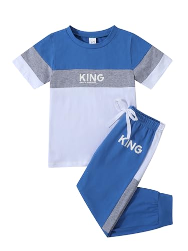 6-12 Years Kid Boys Clothes Outfits Casual Crew Neck Colorblock Short Sleeve Top Fall Pants Set