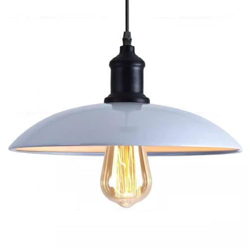 STHomedeco Vintage Lampada a Sospensione Industriale - 32cm Plafoniera in Metallo E27 Da Soffitto Moderni Lampadario per Cucina Soggiorno Pranzo Sospensione (Bianca)