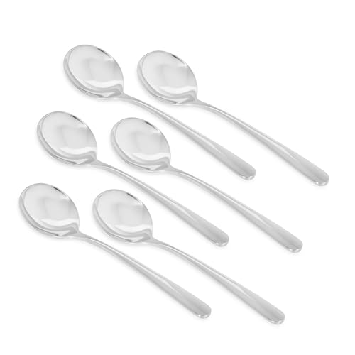 Image of Culinex 18 /8 Premium Stainless Steel 7 inch Small Soup Spoon Set of 6 | Dining Spoons for Soup, Curry & Dal | Silver Rustproof Tableware, Flatware Cutlery By thinKitchen