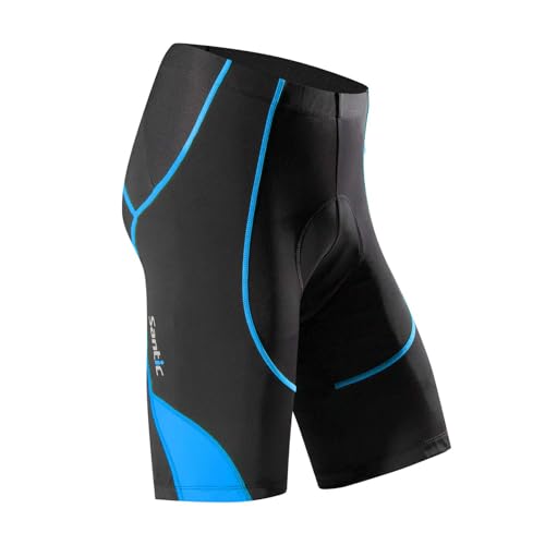 Santic Pantalon Ciclismo Hombre Corto Pantalones Bicicleta Hombre Montaña/MTB Acolchado con Badana/Almohadilla Azul EU L