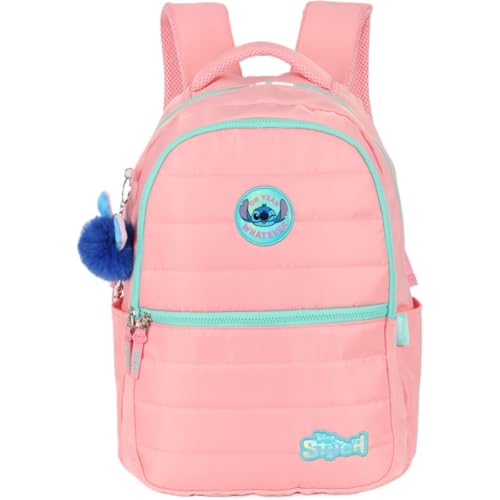 Mochila Stitch, Grande, Salmão, com Compartimento para Notebook, Luxcel