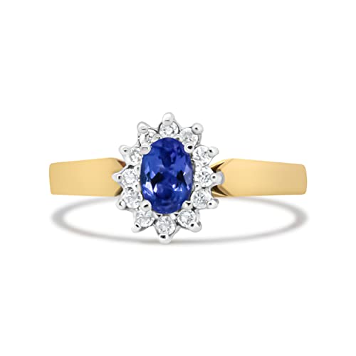 Haus of Brilliance 14K Yellow Gold 1/5 Cttw Round Diamond and 6x4mm Oval Blue Tanzanite Halo Ring (H-I Color, I1-I2 Clarity) - Size 7.75