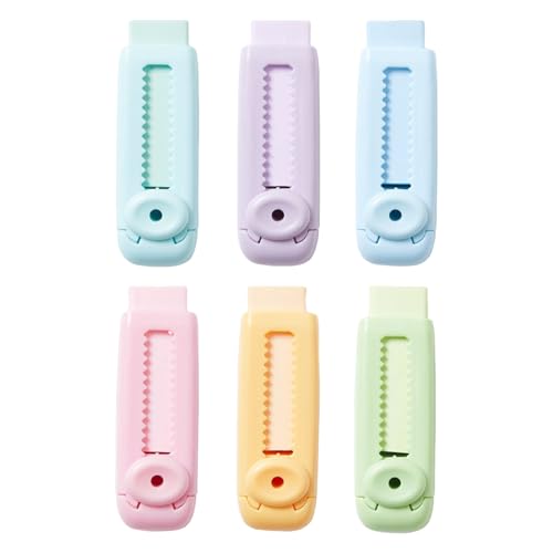 Borrador retráctil con cremallera - 6 piezas de goma de arte con manga - Suministros escolares coloridos para clases de dibujo aula lugar de trabajo | Para la escuela y el lugar de trabajo