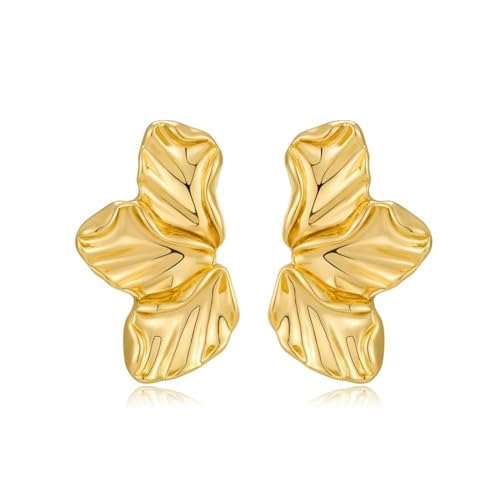 Pendientes Dorados Grandes en Forma de Flor y Abanico, Elegante Earrings para Accesorios de Fiesta, Vida Cotidiana, Boda